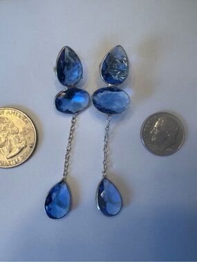 Blue Crystal Drop Dangle Earrings - Elegant Women's Jewelry